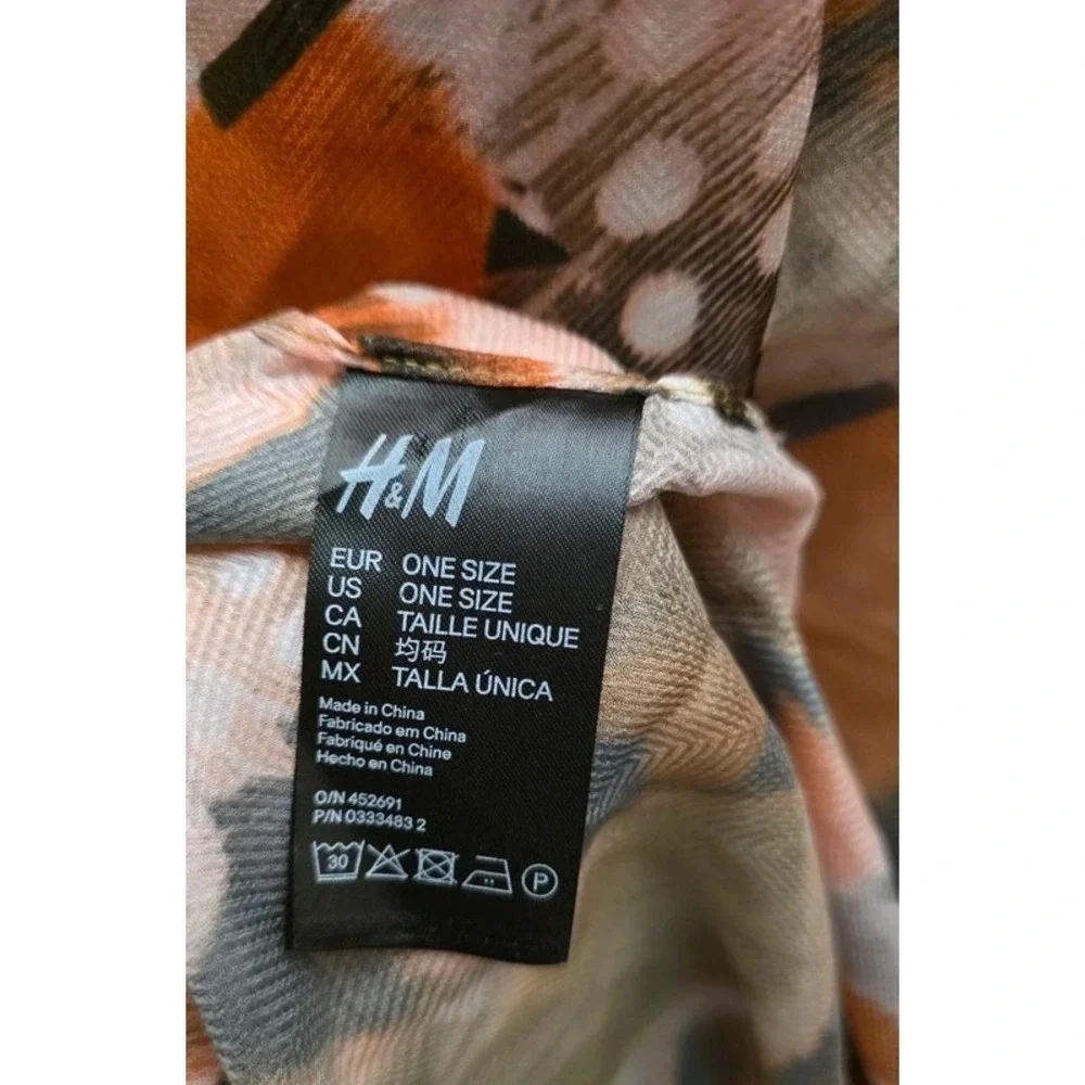 HM Womens Orange Feather Print Long Scarf Shawl Wrap One Size Polyester Bohemian